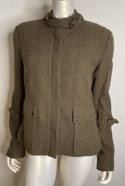 Peruvian Connection Green Boucle Alpaca Wool Jacket US 12 Textured Buckle Trim